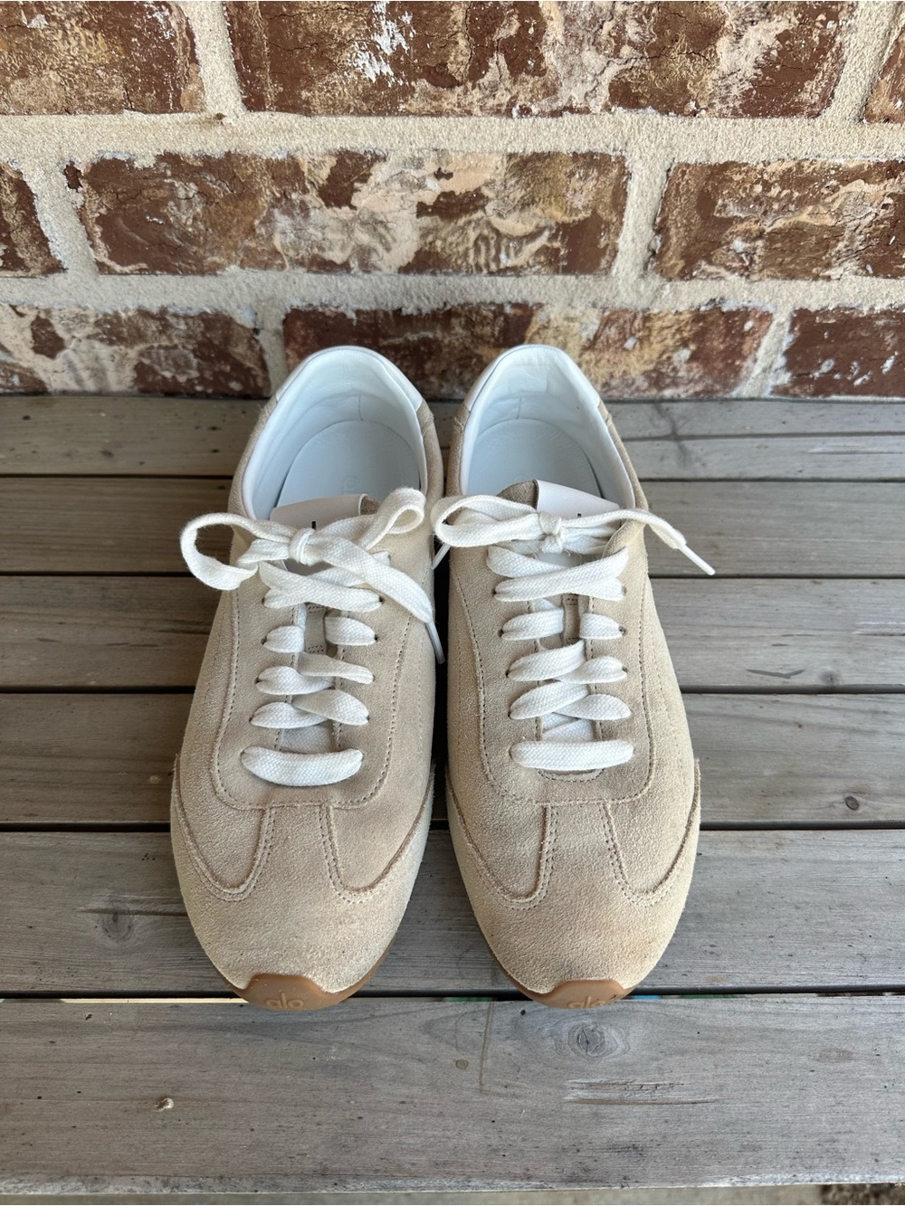 ALO Yoga Women's Beige Suede Lace-Up Sneakers